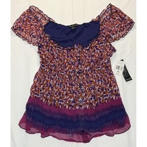 Chime Top XL Sleeveless Built In Cami Purple Pink Flowy‎ Buttons pullover